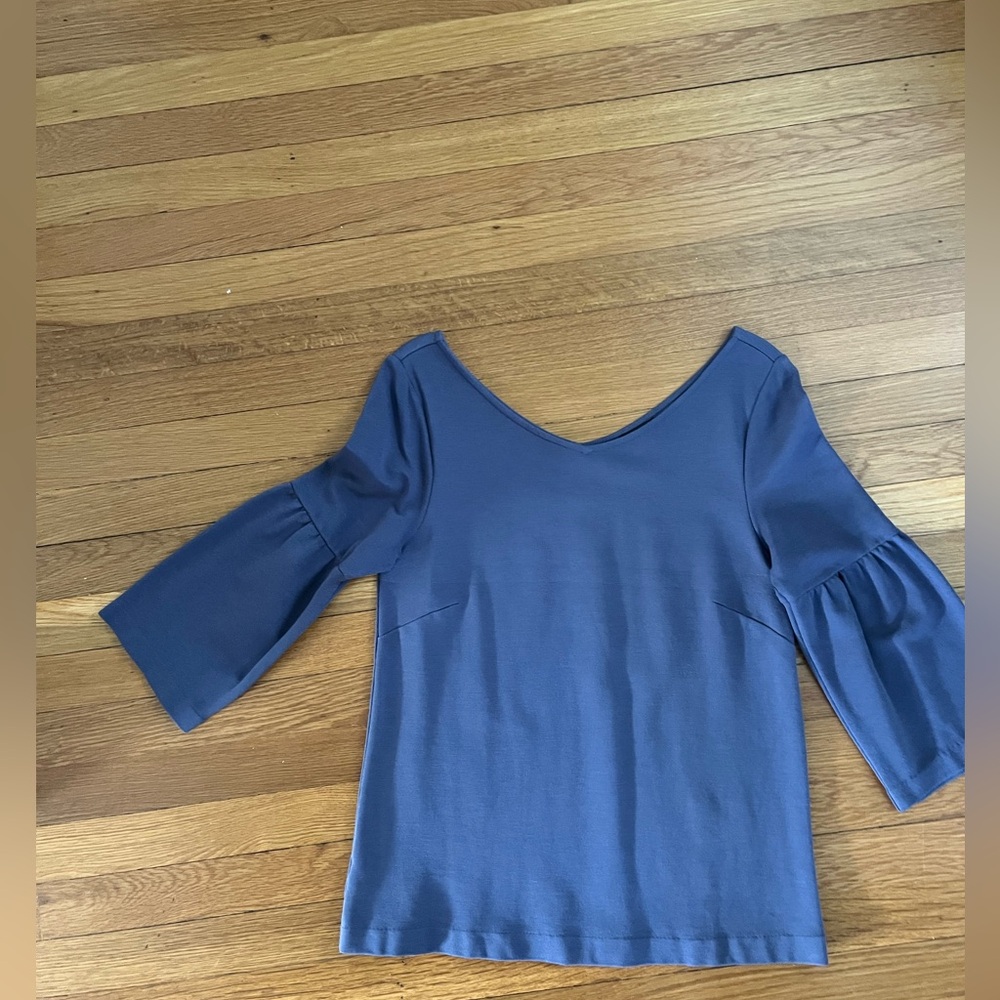 Ann Taylor Women's Slate Blue V-Neck Bell Sleeve Top